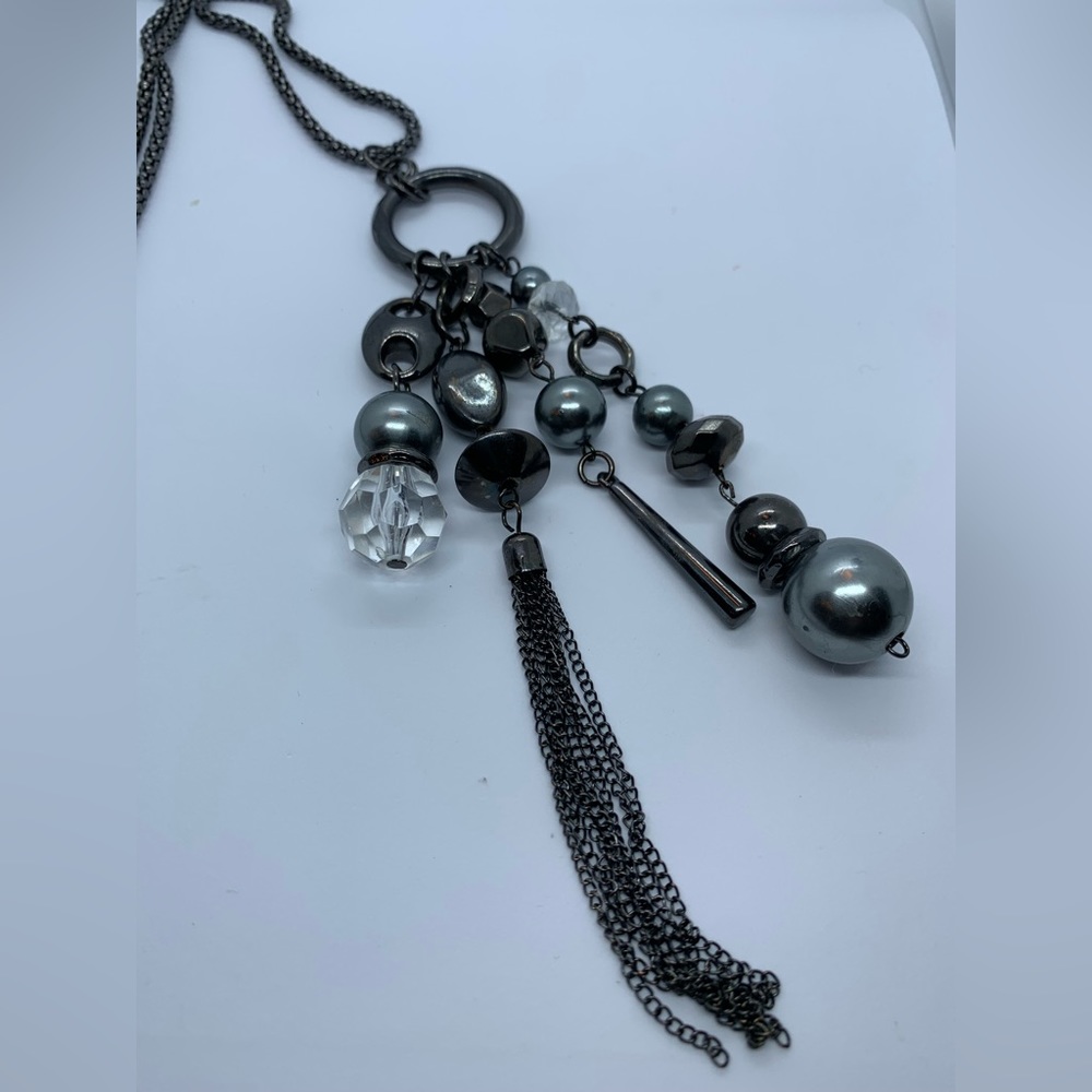 Long Black Tassel Multi Charm Necklace